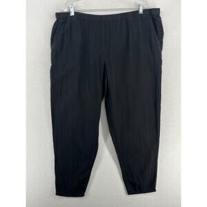 EILEEN FISHER Pants XL Organic Cotton Crinkle Gauze Tapered Pull On Black